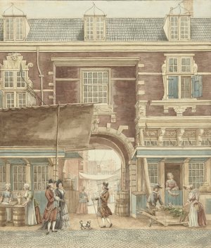 De Kleine Vispoort op de Vijgendam met een doorkijk naar de Vismarkt by Hermanus Petrus Schouten Oil Painting