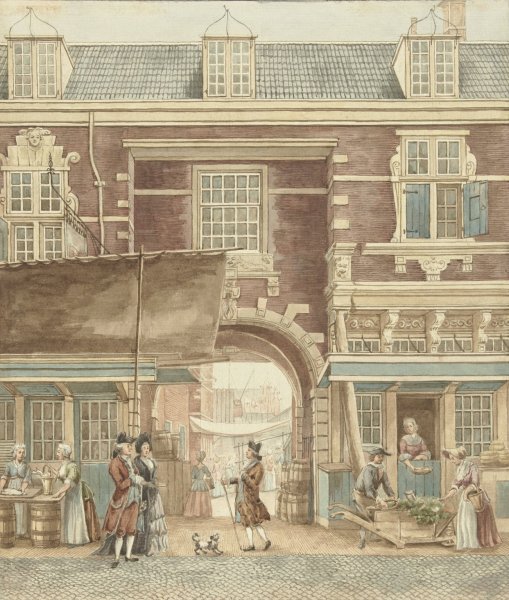 De Kleine Vispoort op de Vijgendam met een doorkijk naar de Vismarkt  by Hermanus Petrus Schouten - Hand-Painted Oil Painting Reproduction