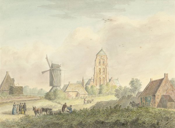 Kerk van het dorp Westkapelle in Zeeland  by Hermanus Petrus Schouten - Hand-Painted Oil Painting Reproduction