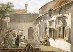 Binnenplaatsje met figuren te Utrecht Oil painting by Hermanus Van Brussel