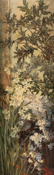 Main Product Photo of Ma serre Nice, Lorbeerzweige und weise Lilien in einem sudlichen Gewachshaus  Painting by Hermione Von Preuschen