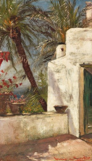 Palmenterrasse by Hermione Von Preuschen Oil Painting