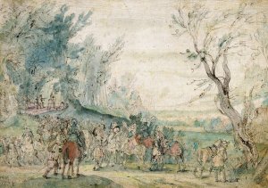 Gewapende ruiters bij een boszoom by Hermitage Meester Oil Painting