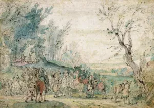 Gewapende ruiters bij een boszoom Oil painting by Hermitage Meester