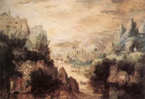 Landscape with Christ and the Men of Emmaus painting by Herri Met De Bles