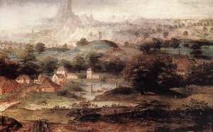 Landscape with the Banishment of Hagar by Herri Met De Bles Oil Painting