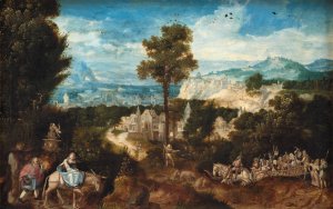 Landscape with the Flight into Egypt by Herri Met De Bles Oil Painting