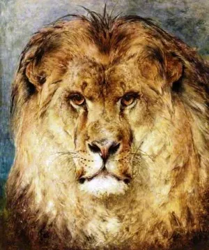 A Lion's Head painting by Heywood Hardy