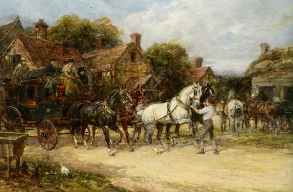 Main Product Photo of Changing Horses Painting by Heywood Hardy