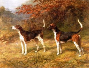Chorister and Norman a Couple of Fox Hounds by Heywood Hardy Oil Painting