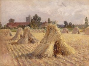 Corn Stooks by Bray Church by Heywood Hardy Oil Painting