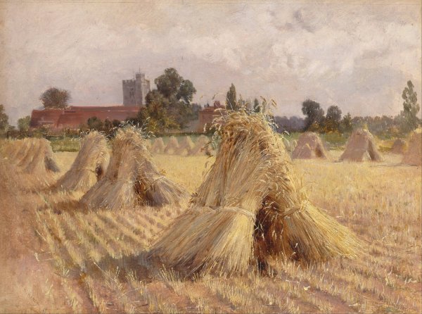 Corn Stooks by Bray Church by Heywood Hardy - Hand-Painted Oil Painting Reproduction