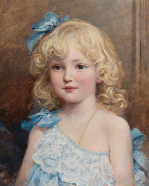 Portrait of a girl in a blue dress by Heywood Hardy Oil Painting