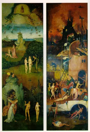 Paradise and Hell, Left and Right Panels of a Triptych by Hieronymus Bosch - Oil Painting Reproduction