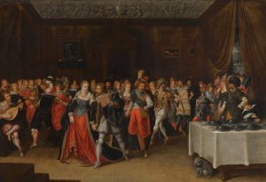 An Interior Scene with Elegant Figures at a Wedding by Hieronymus Francken II Oil Painting