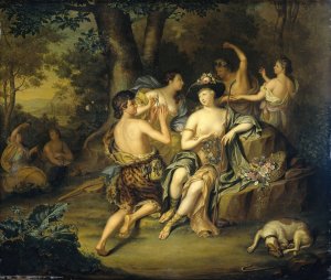 Shepherds and Shepherdesses in a Landscape by Hieronymus Van Der Mij Oil Painting
