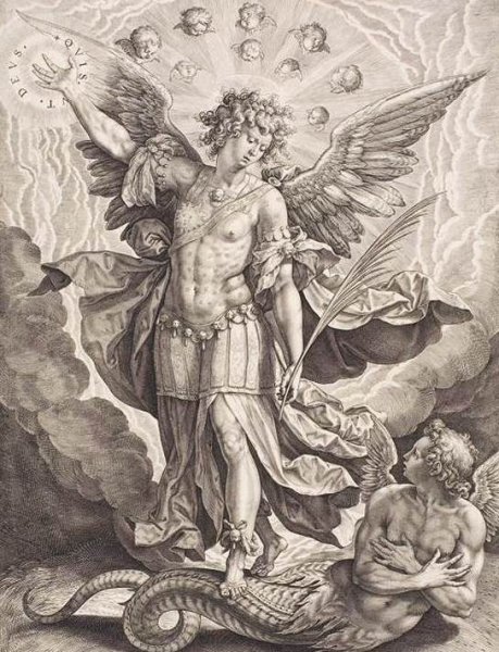 St Michael Slaying the Dragon by Hieronymus Wierix - Hand-Painted Oil Painting Reproduction