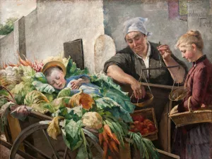Woman Vegetable Vendor in France by Hildegard Thorell Oil Painting