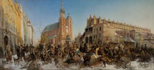 Fair on the Main Market Square in Krakow by Hipolit Lipinski Oil Painting
