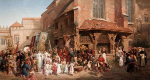 The Corpus Christi Procession by Hipolit Lipinski Oil Painting