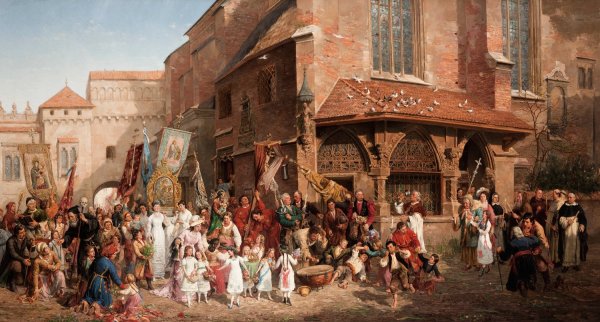 The Corpus Christi Procession  by Hipolit Lipinski - Hand-Painted Oil Painting Reproduction