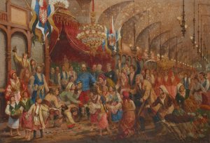 The Emperor in the Sukiennice by Hipolit Lipinski Oil Painting