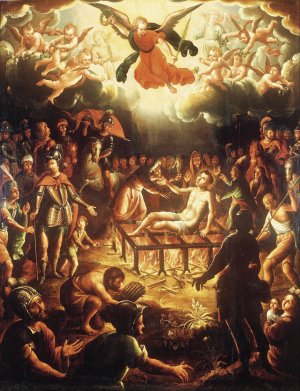 The Martyrdom of Saint Lawrence by Hipolito De Rioja Oil Painting