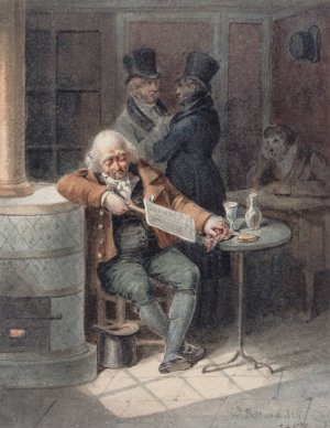 La lecture de la Gazette. by Hippolyte Bellange Oil Painting