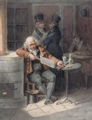 La lecture de la Gazette. by Hippolyte Bellange Oil Painting