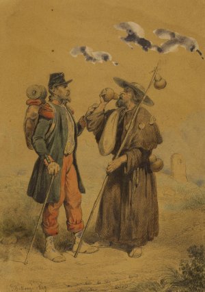 Soldat donnant a boire a un pelerin by Hippolyte Bellange Oil Painting