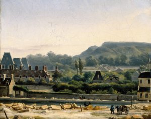 Vue de L'hopital Saint-Louis et des Buttes-Chaumont by Hippolyte-Benjamin Adam Oil Painting