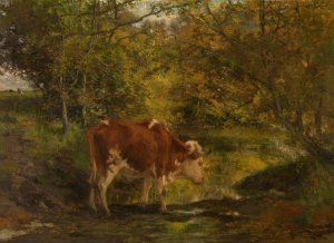 Cow at the Ditch by Hippolyte Boulenger Oil Painting
