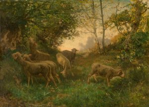 Sheep on the Fringe of the Wood by Hippolyte Boulenger Oil Painting