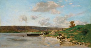 Bord de la Seine a Rangiport, le matin by Hippolyte Camille Delpy Oil Painting