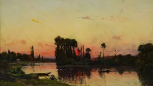 Coucher du soleil sur le rivage by Hippolyte Camille Delpy Oil Painting