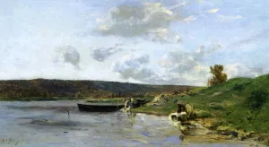 Laundresses by the Water by Hippolyte Camille Delpy Oil Painting