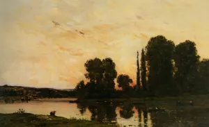 Lavandiere au Soleil Couchant by Hippolyte Camille Delpy Oil Painting