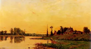 Lavandiere Pres D'Un Groupe De Maisons by Hippolyte Camille Delpy Oil Painting