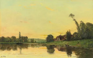Soleil Couchant a Portejoie by Hippolyte Camille Delpy Oil Painting
