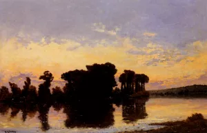 Soleil Couchant Sur La Seine Pres Nantes painting by Hippolyte Camille Delpy