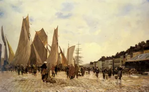 The Docks at Dieppe by Hippolyte Camille Delpy Oil Painting