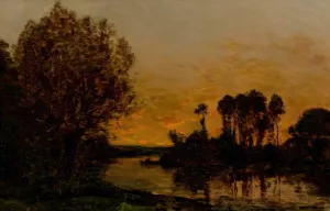 Un Soleil Couchant au Rive by Hippolyte Camille Delpy Oil Painting