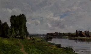 Washerwoman on the Riverbank by Hippolyte Camille Delpy - Oil Painting Reproduction