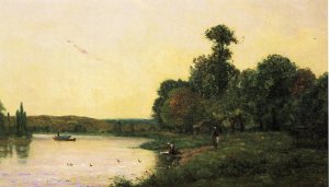 Washerwomen by He River at Sunset Oil painting by Hippolyte Camille Delpy