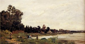 Washerwomen in a River Landscape Oil painting by Hippolyte Camille Delpy