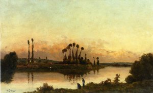 Washerwomen in an Extensive River Landscape Oil painting by Hippolyte Camille Delpy