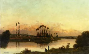 Washerwomen in an Extensive River Landscape Oil painting by Hippolyte Camille Delpy
