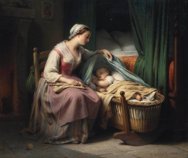 Sweet dreams  by Hippolyte Dominique Holfeld - Hand-Painted Oil Painting Reproduction