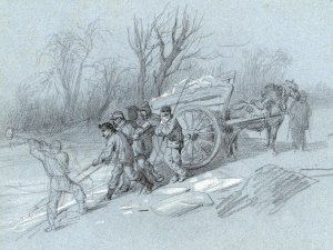 Workmen Gathering Ice at the Water's Edge by Hippolyte Lalaisse Oil Painting