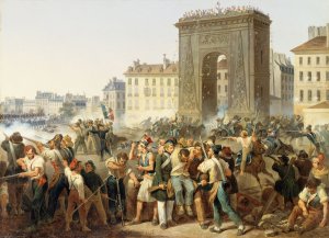 Combat de la porte Saint-Denis, 28 juillet 1830 by Hippolyte Lecomte Oil Painting